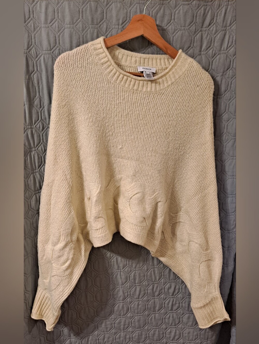 Parker Ivory Cable-Knit Crewneck Sweater Sz  XL